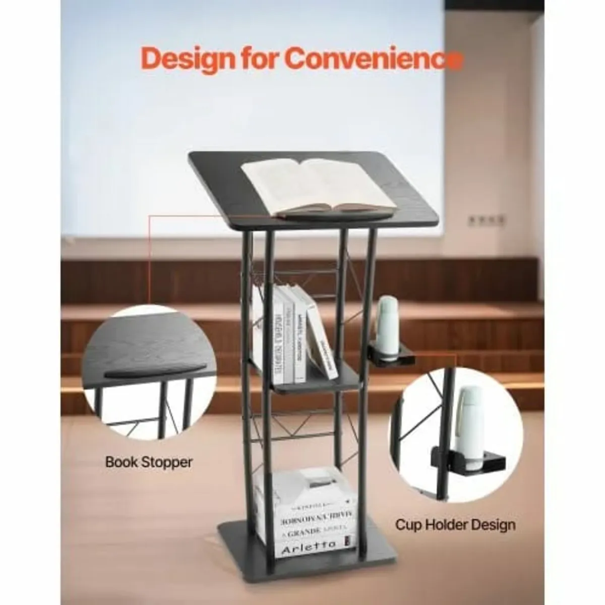 Podium Stand, 1180 mm Metal Lectern, Curved Standi - Image 2