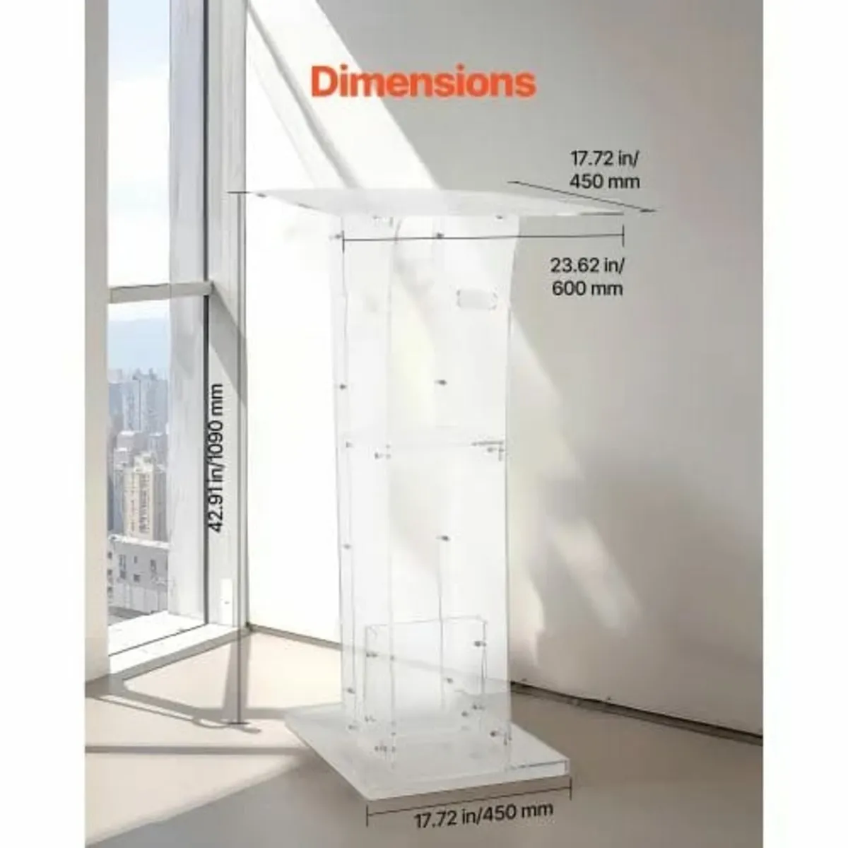 Podium Stand, 1100 mm Acrylic Lectern, Portable La - Image 2