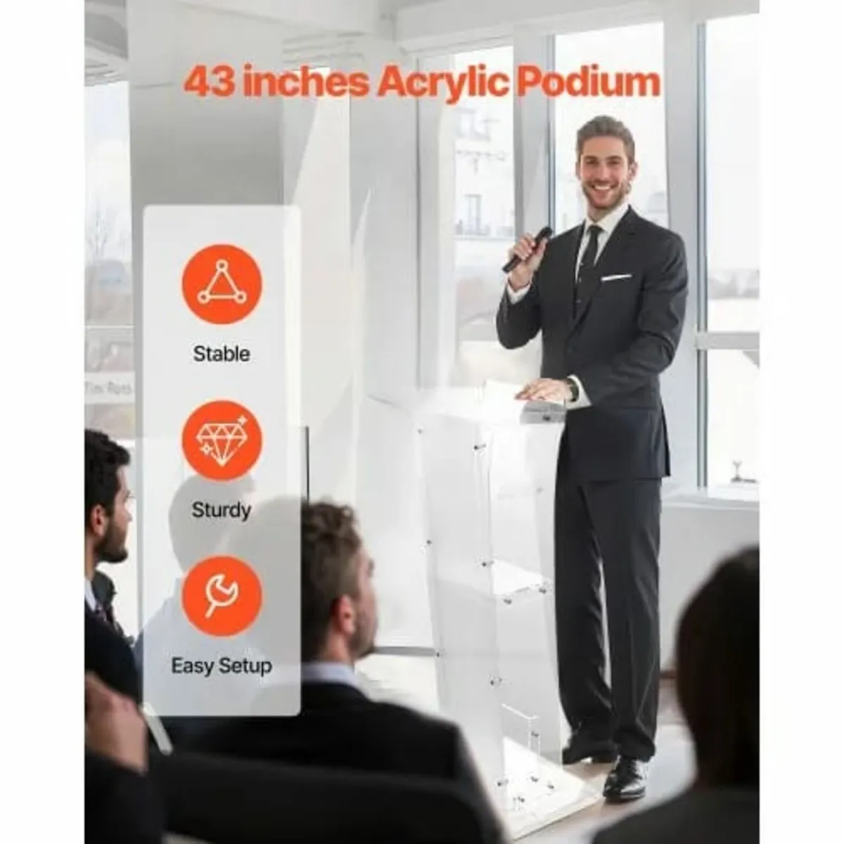 Podium Stand, 1100 mm Acrylic Lectern, Portable La - Image 4