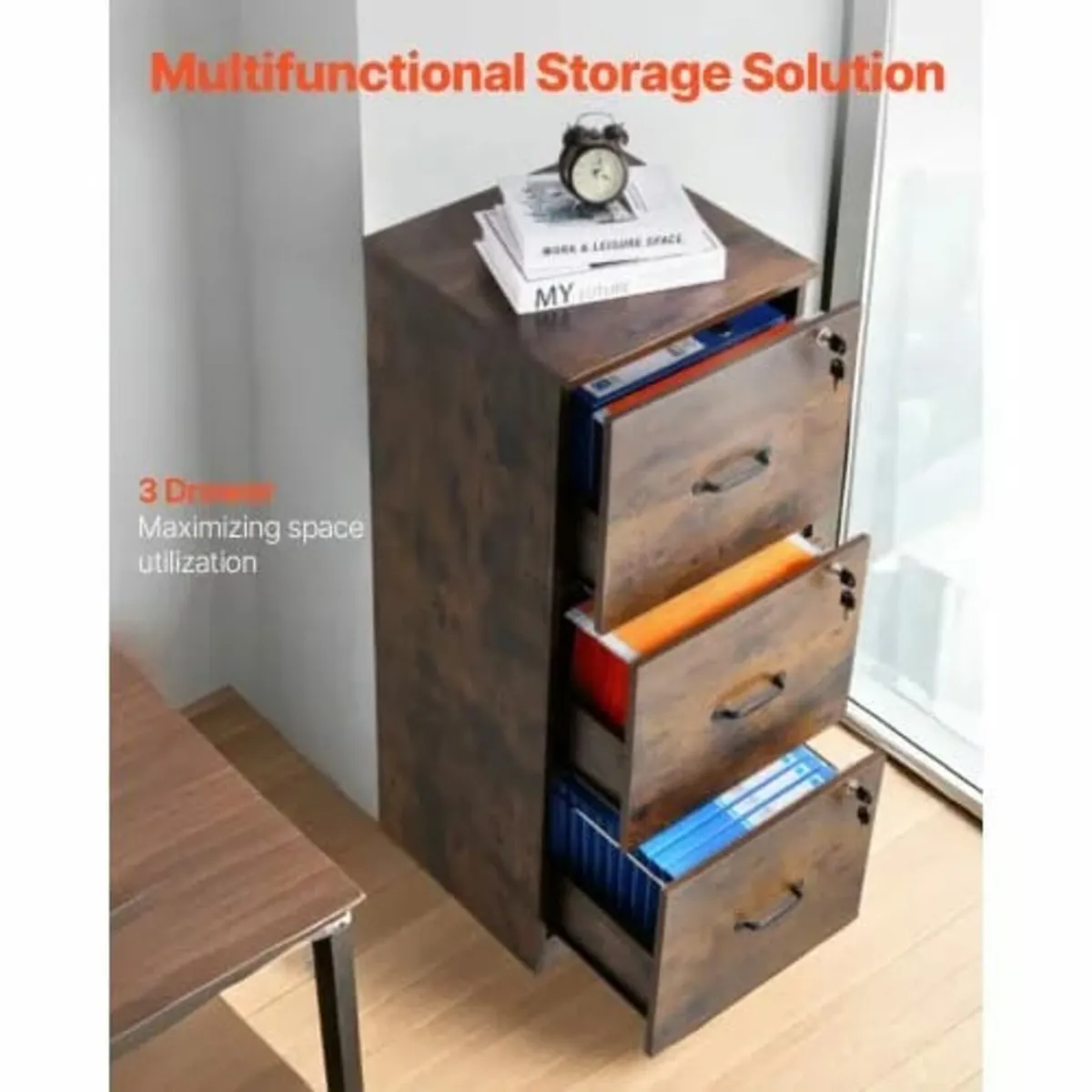 3 Drawer File Cabinet with Lock, Vertical Filing S - Image 3