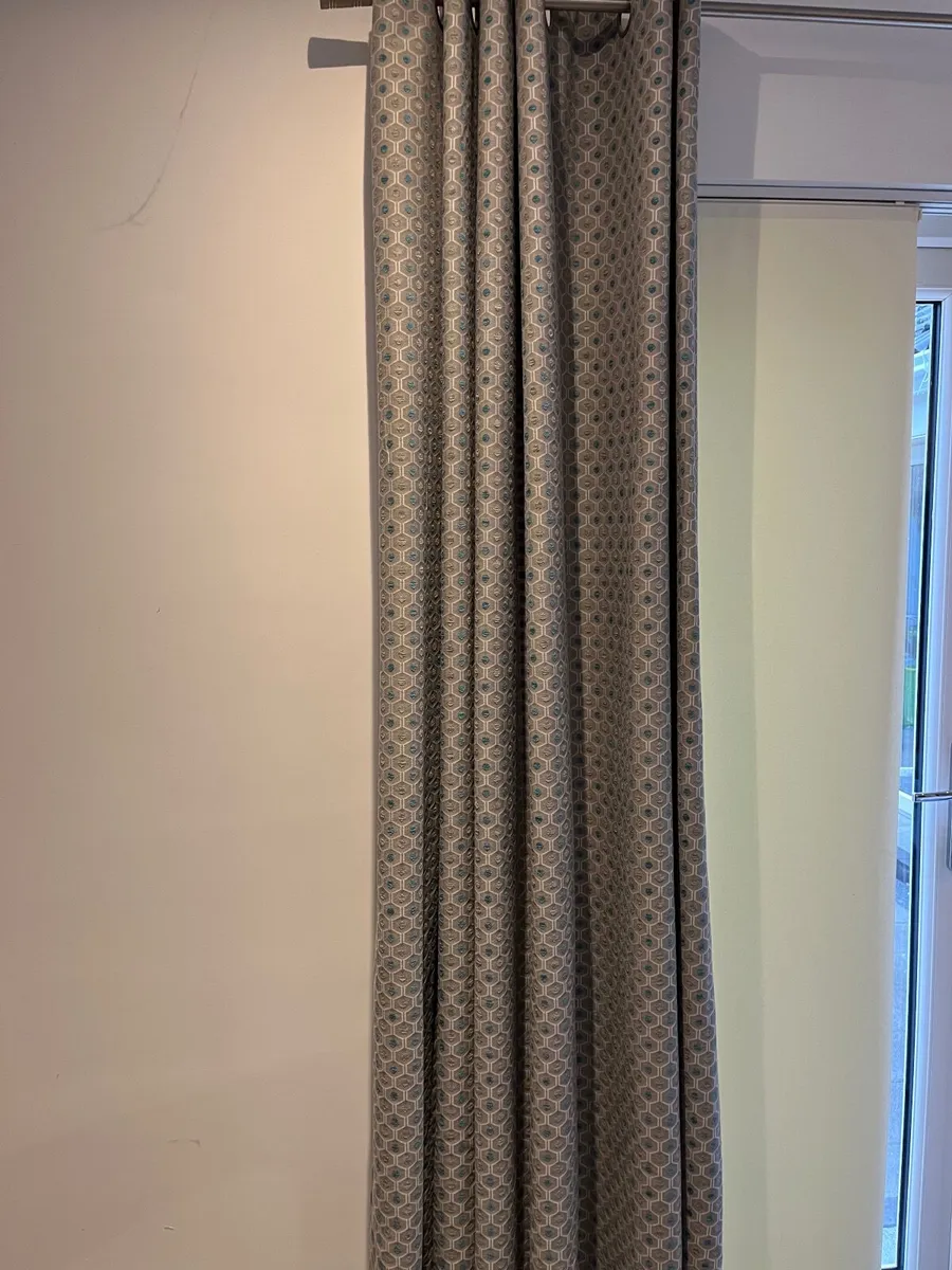 Grey & teal eyelet curtains - Image 1