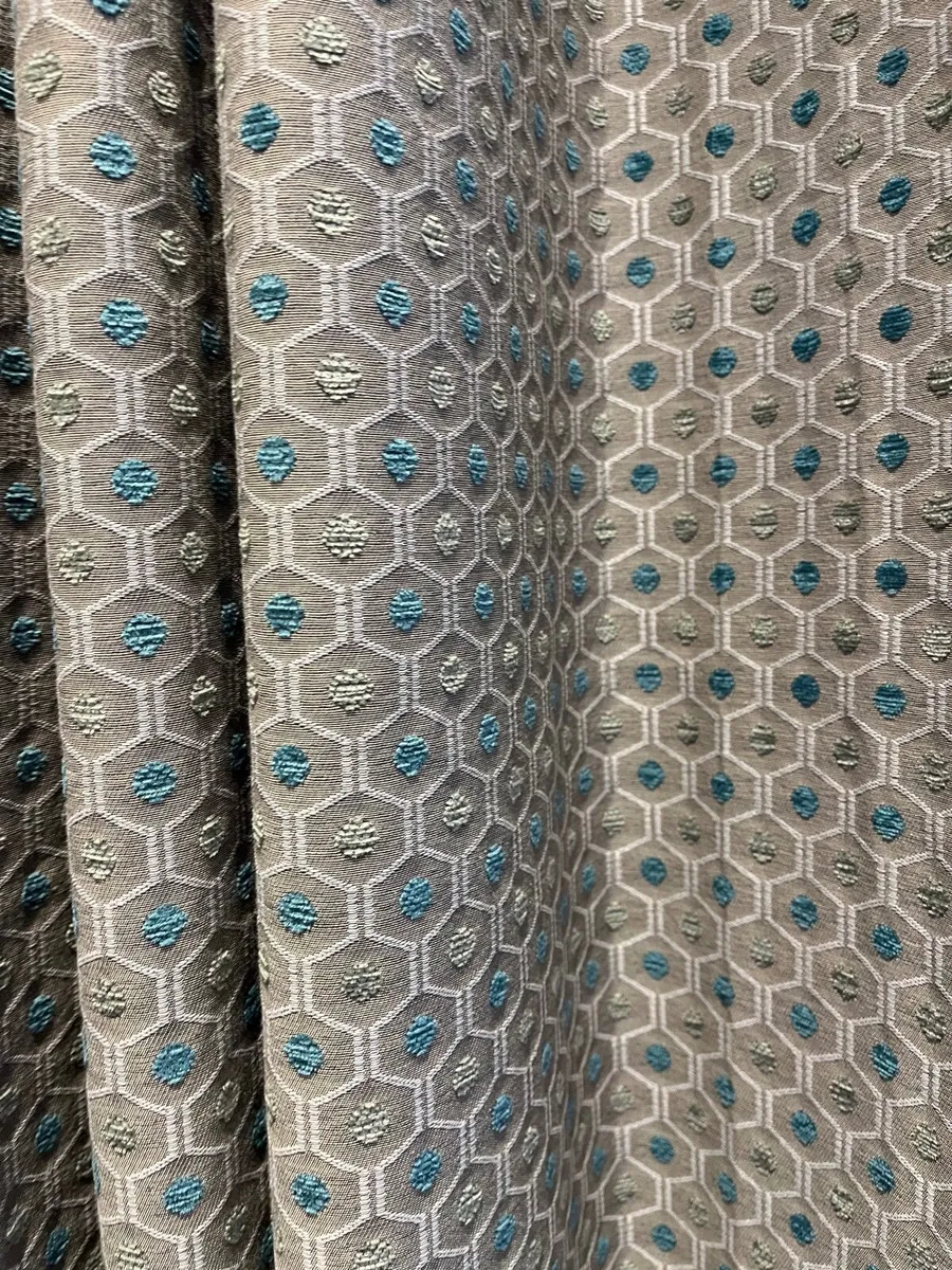 Grey & teal eyelet curtains - Image 2