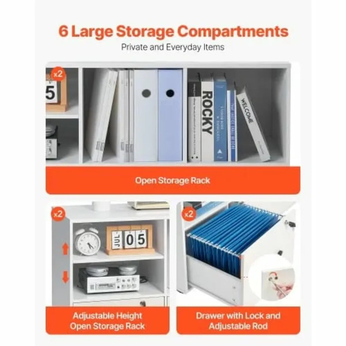 2 Drawer Wooden File Cabinet, Mobile Filing Cabine - Image 4