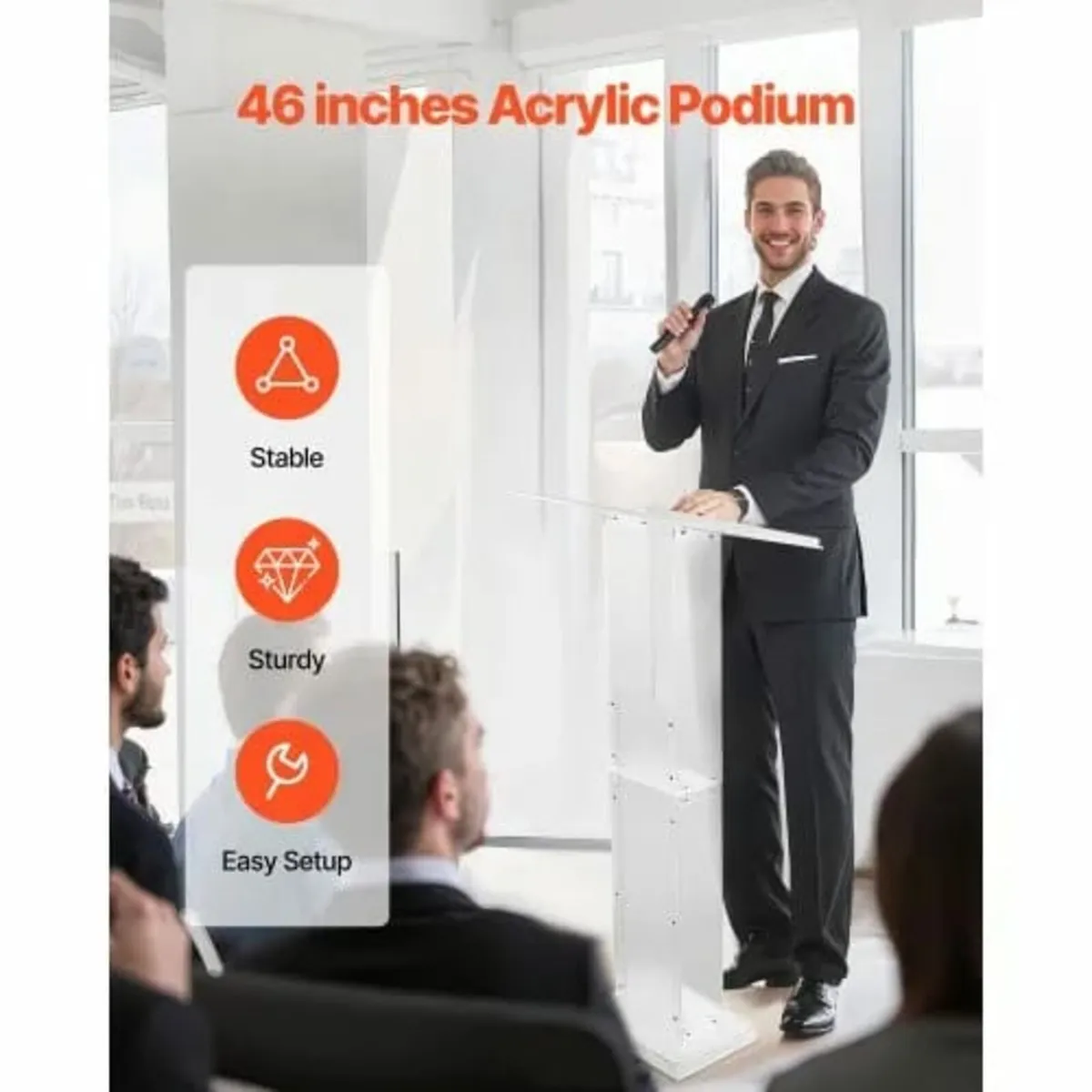 Podium Stand, 1265 mm Acrylic Lectern, Portable La - Image 2