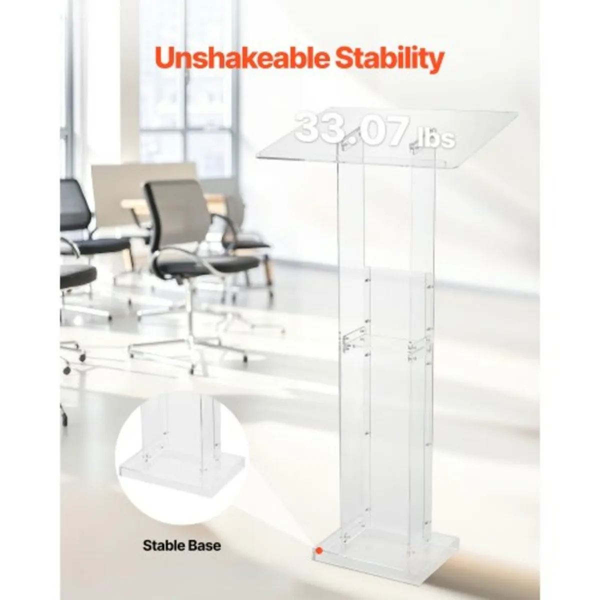 Podium Stand, 1265 mm Acrylic Lectern, Portable La - Image 4