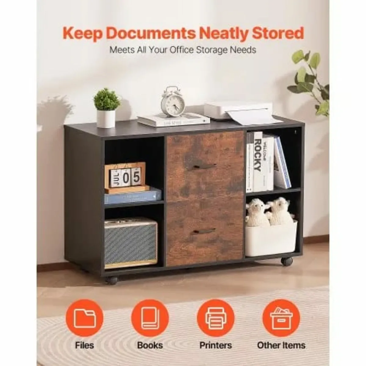 2 Drawer Wooden File Cabinet, Mobile Filing Cabine - Image 3