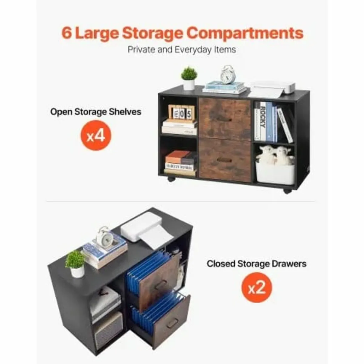 2 Drawer Wooden File Cabinet, Mobile Filing Cabine - Image 4