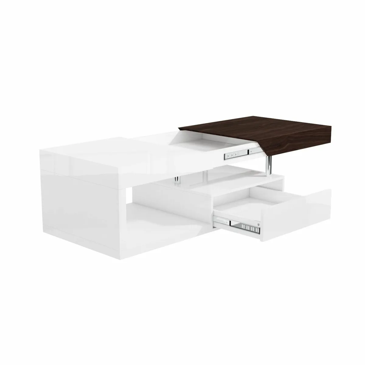 White Gloss & Walnut Coffee Table - Image 3