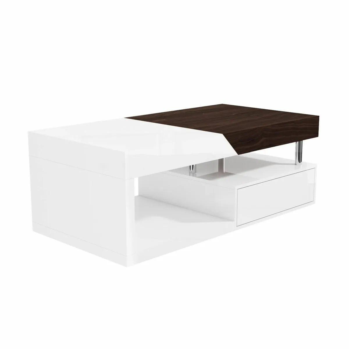 White Gloss & Walnut Coffee Table - Image 4