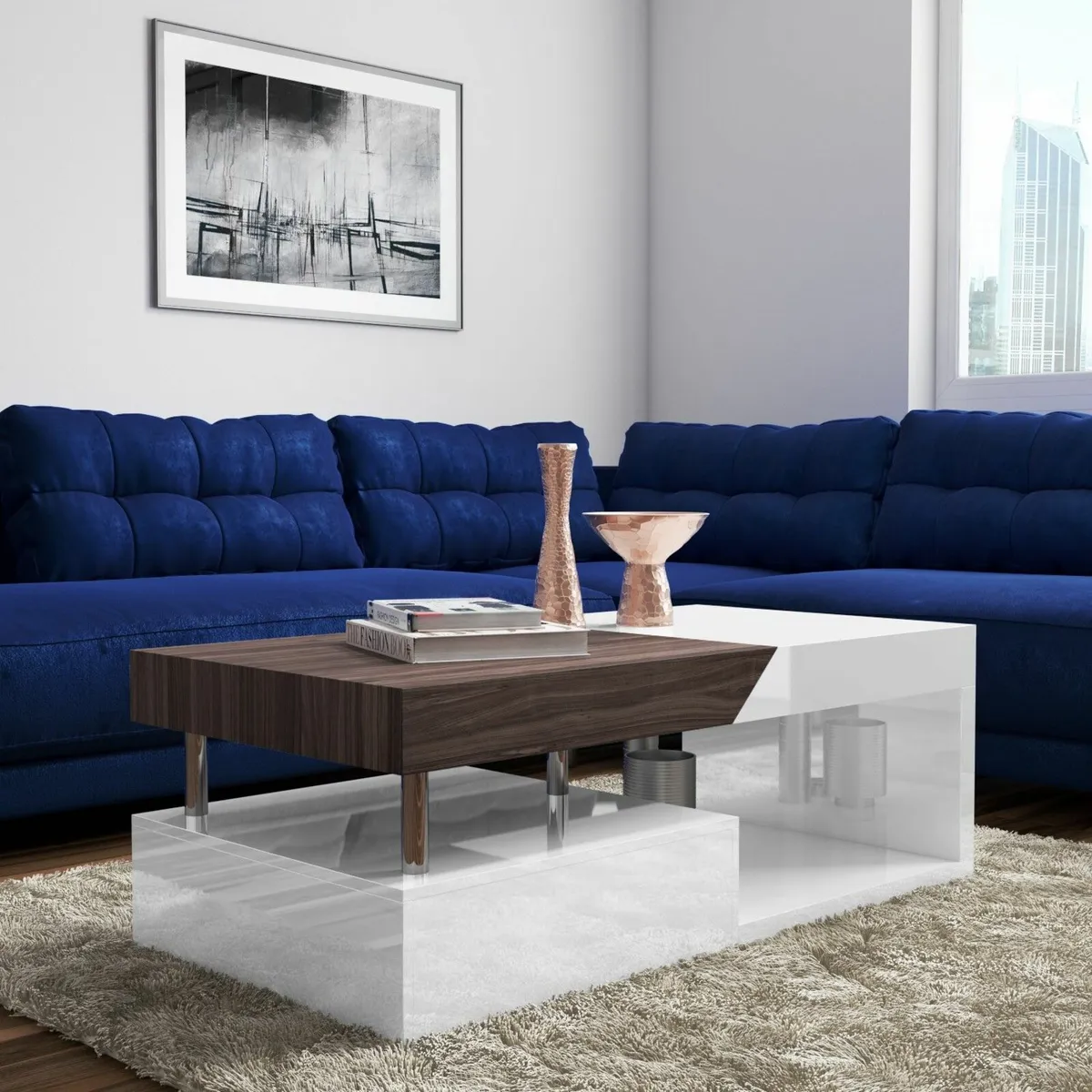 White Gloss & Walnut Coffee Table - Image 1