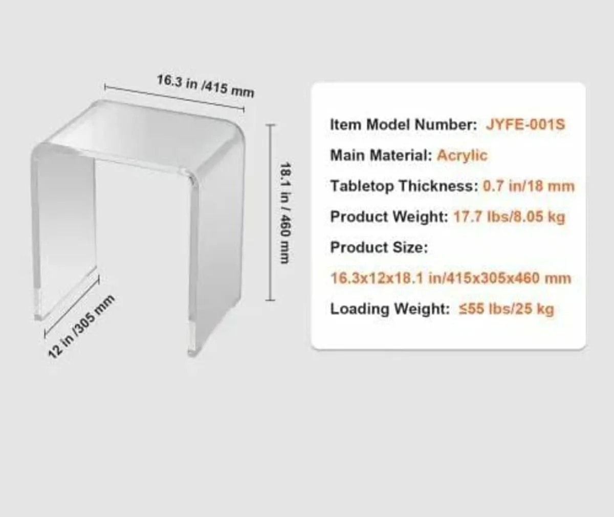 Acrylic End Table, C-Shaped Lucite Side Table, Cle - Image 4