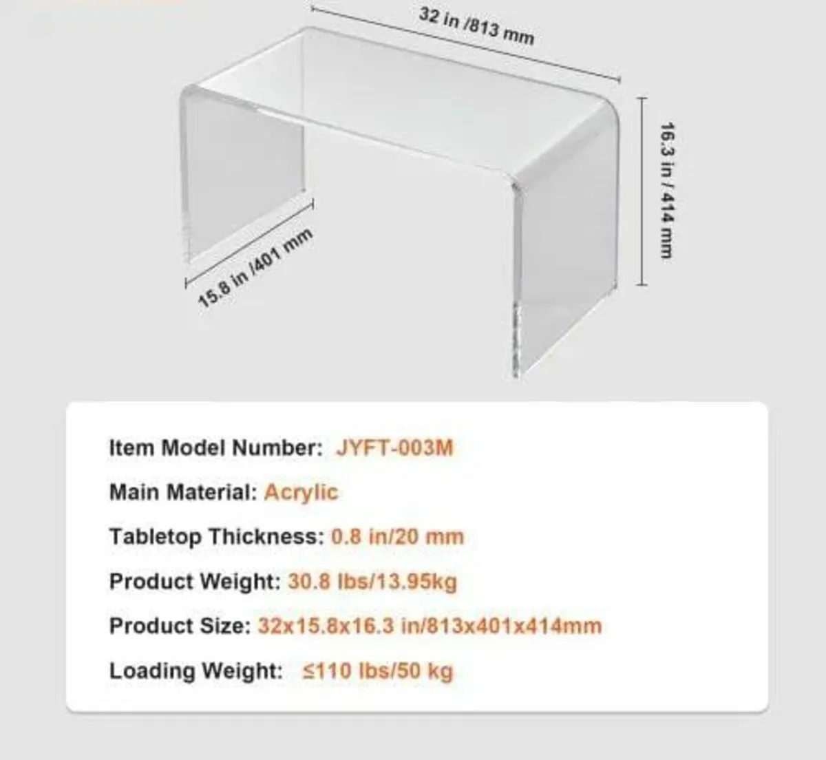 Acrylic Coffee Table, C-Shaped Clear Acrylic End T - Image 4