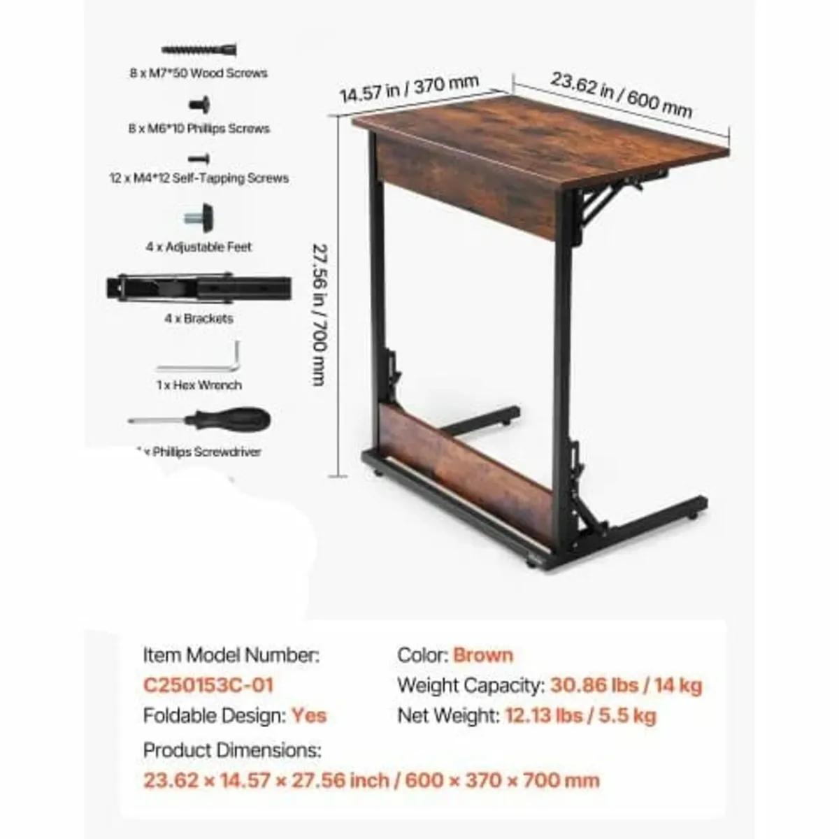 C Table, Folding C Shaped End Table with Metal Fra - Image 2