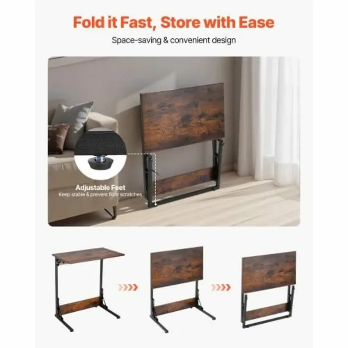 C Table, Folding C Shaped End Table with Metal Fra - Image 4