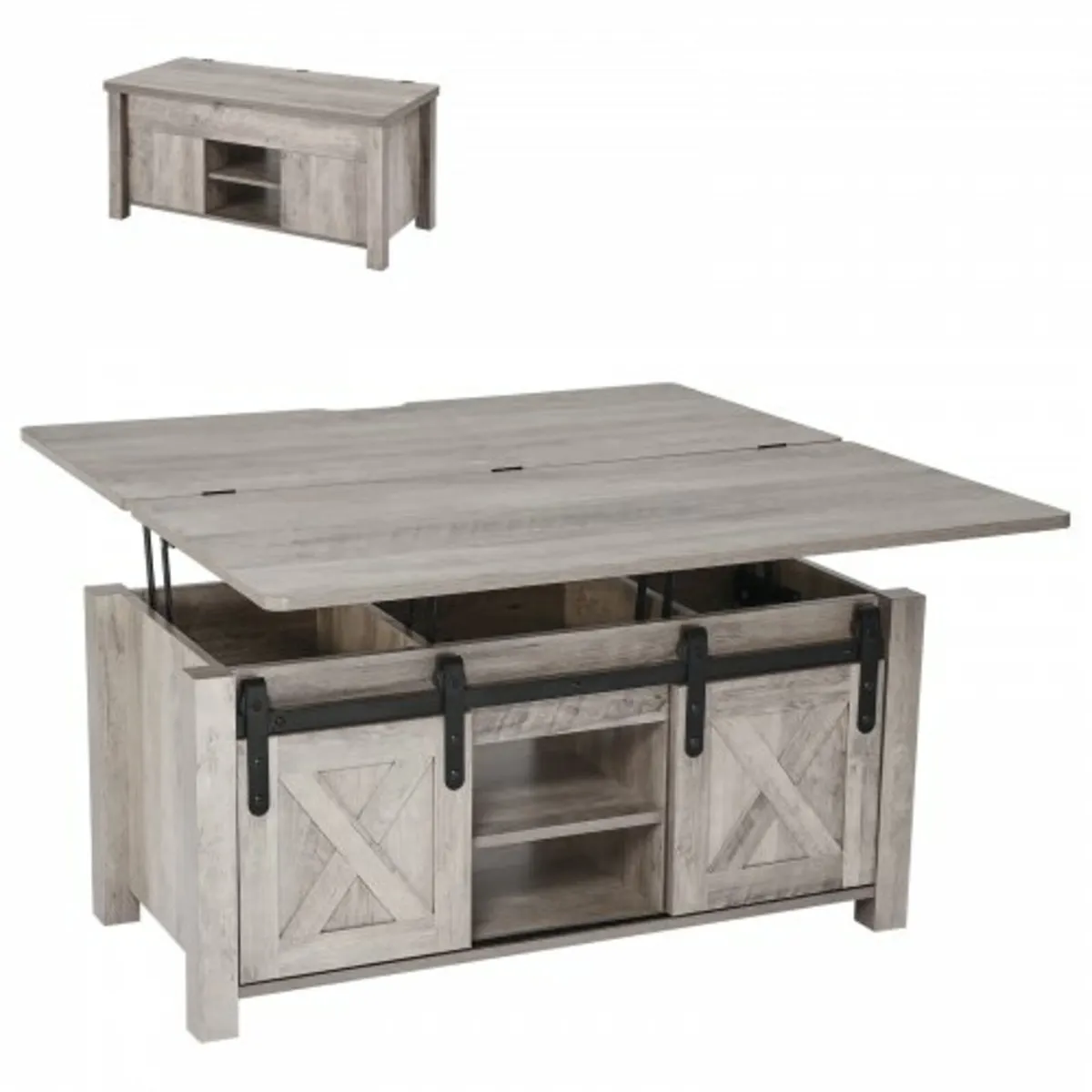 1000 mm Farmhouse Lift Top Coffee Table, Rustic Ce - Image 1