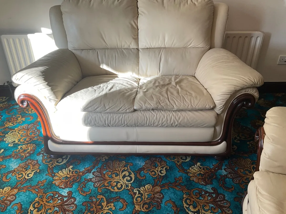Luxurious Leather cream sofa, single & double seat - Image 1