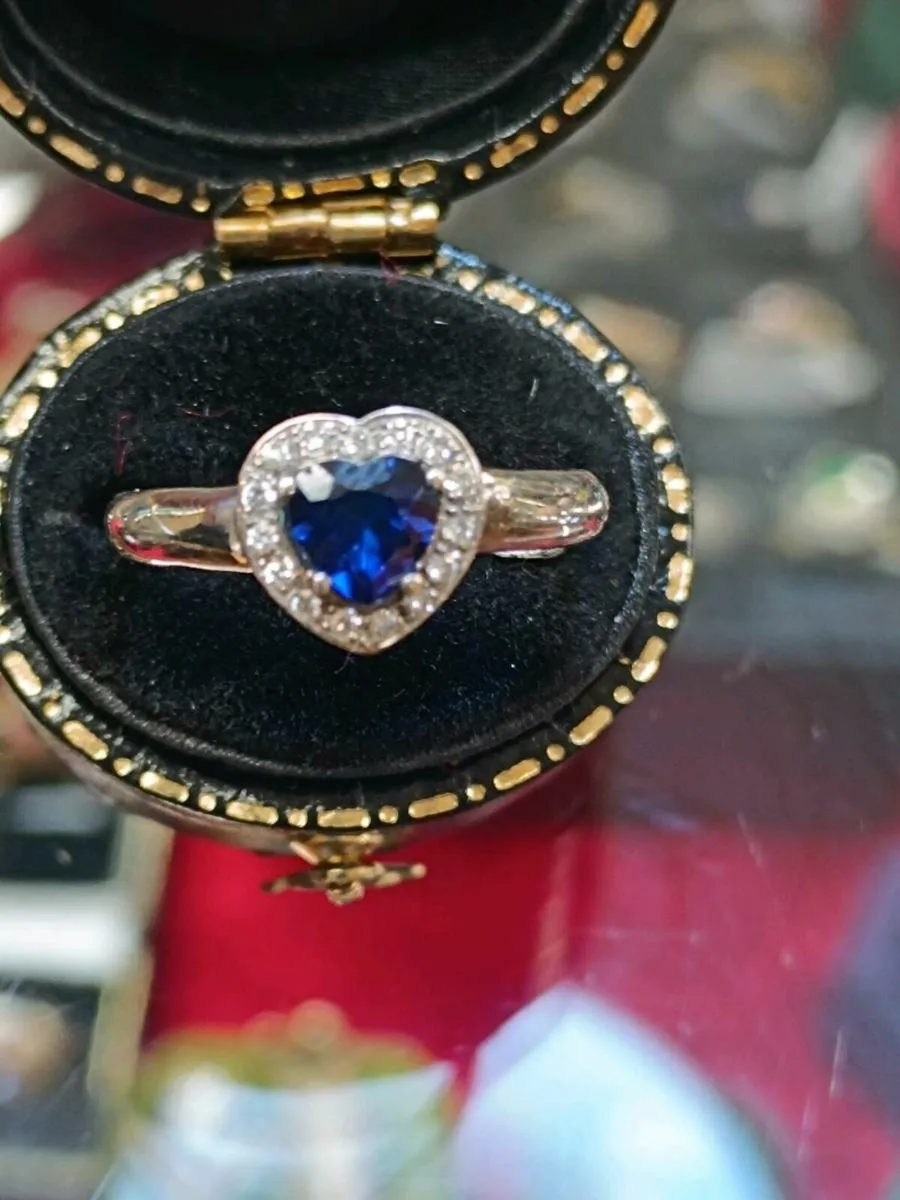 Sapphire & Diamond Heart ,14k White Gold Ring - Image 2