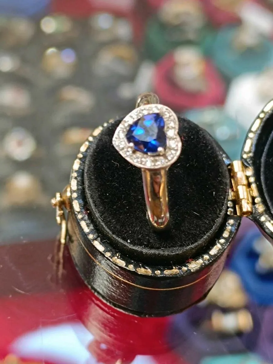 Sapphire & Diamond Heart ,14k White Gold Ring - Image 3