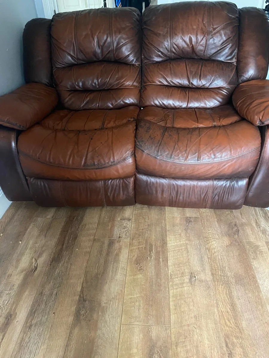 Brown leather reclining couch - Image 1