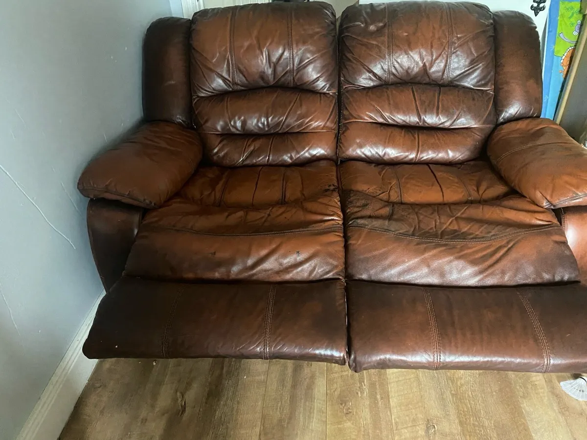 Brown leather reclining couch - Image 2