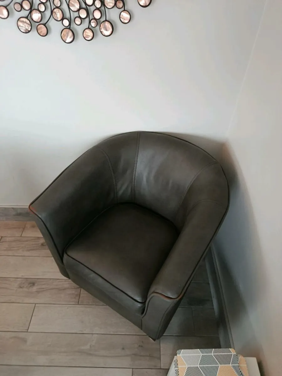 Grey Leather Tub Chair - Image 1