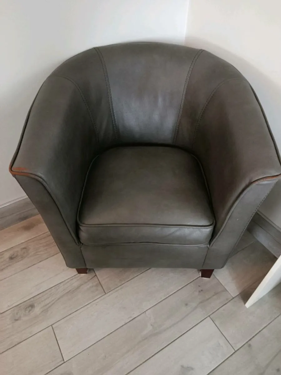 Grey Leather Tub Chair - Image 2