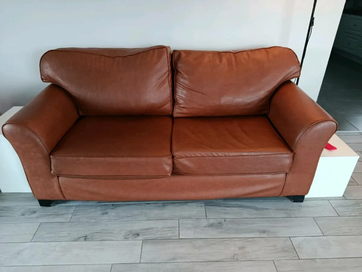 Tan leather 3 Seater Sofa - Image 3