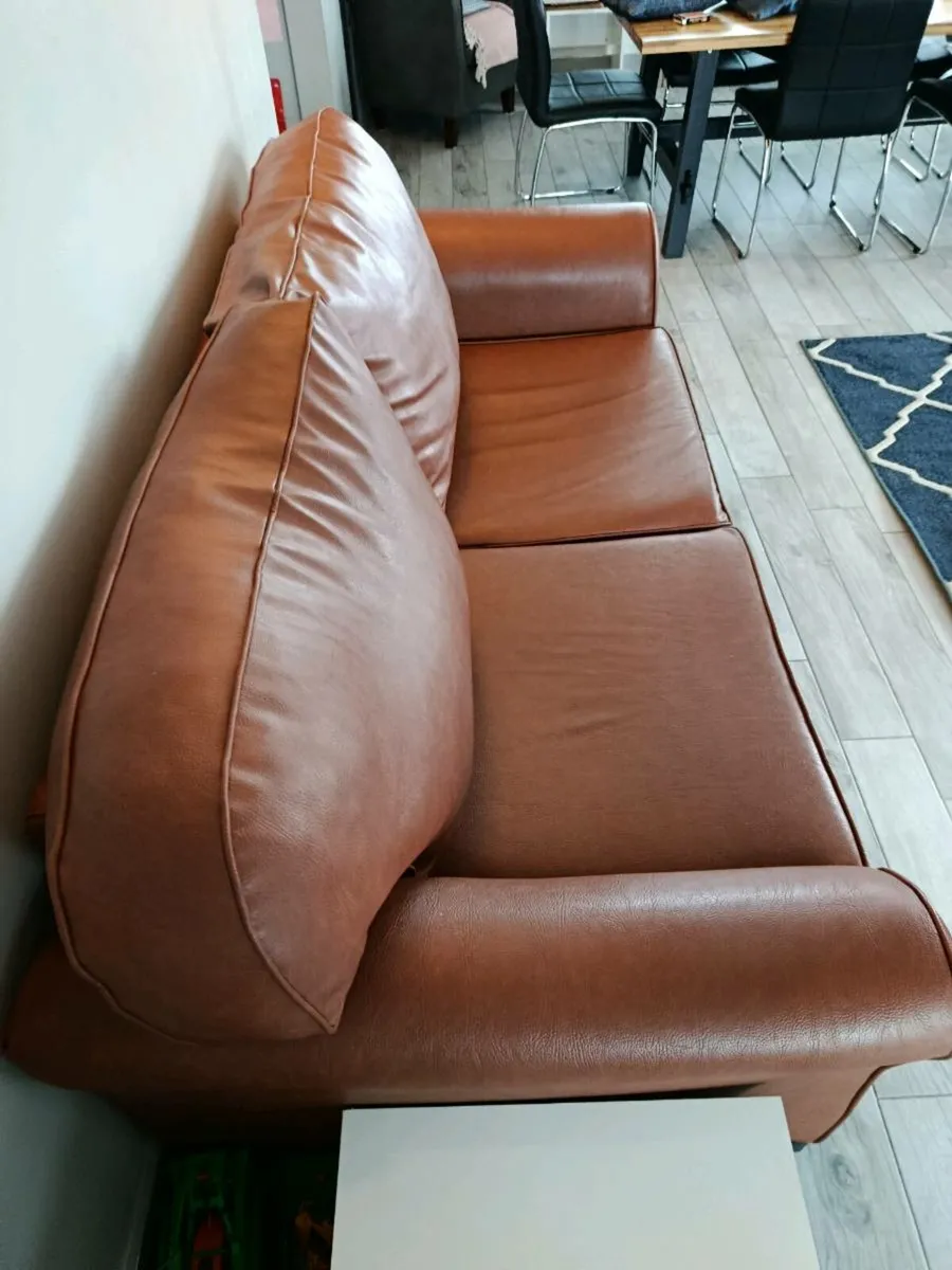 Tan leather 3 Seater Sofa - Image 4