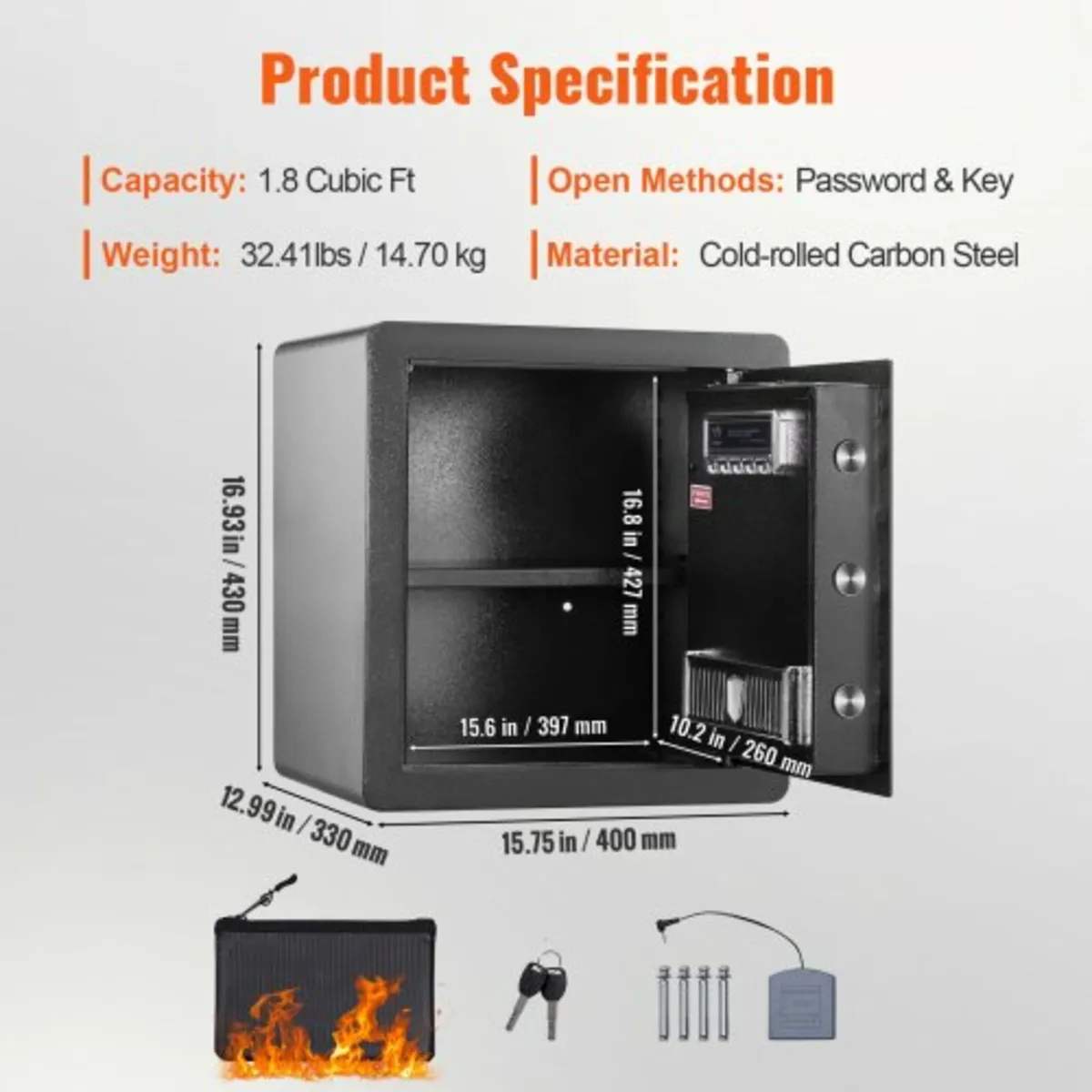 Safe, 51.0 L Home Safe, Steel Security Safe with D - Image 3