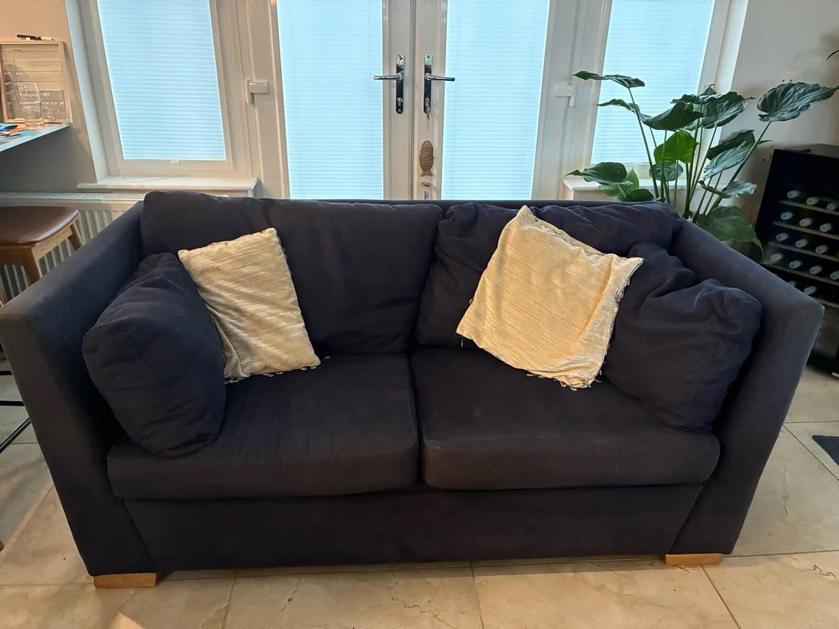 2 x 3 seater navy sofas - Image 1