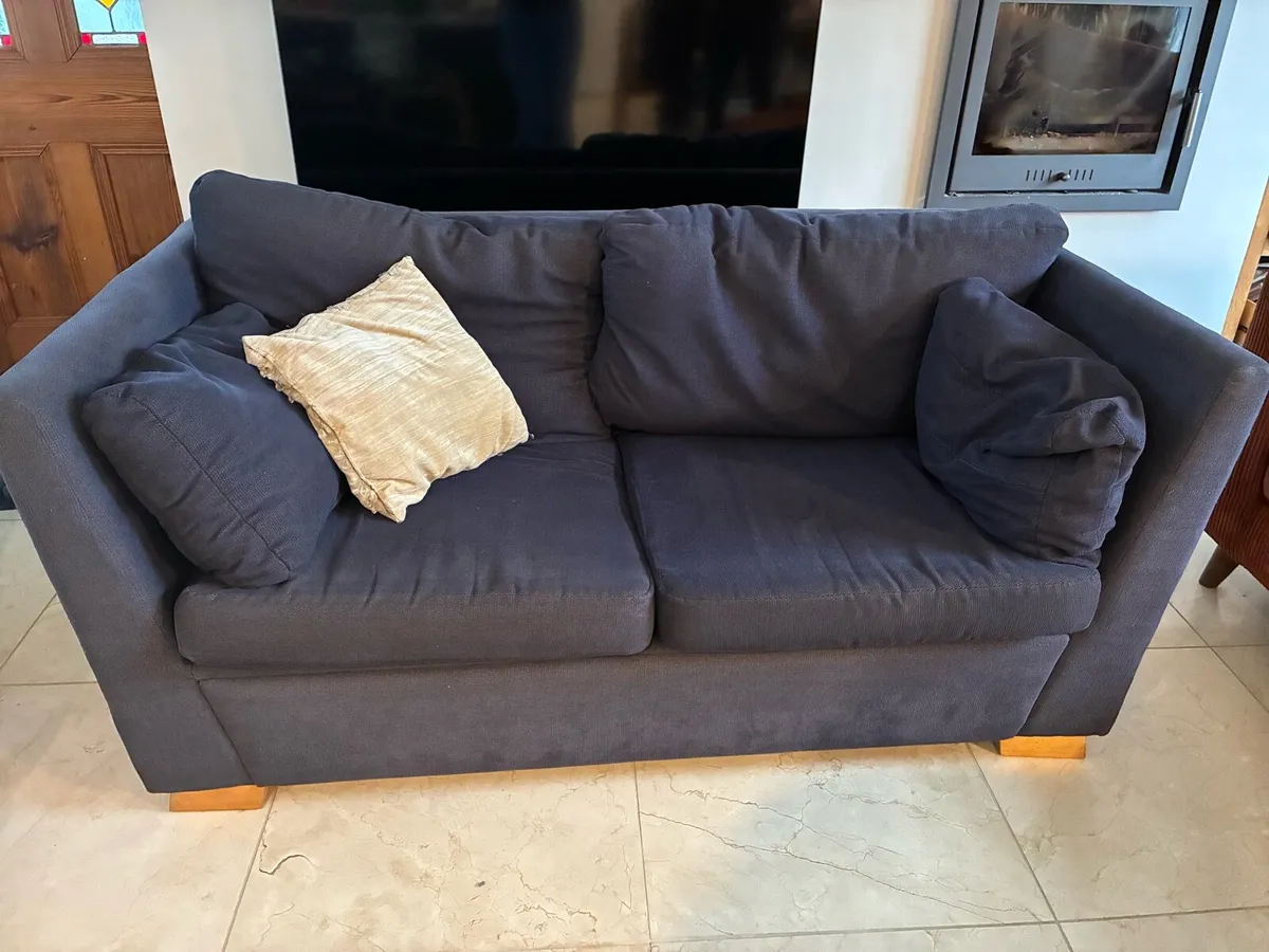 2 x 3 seater navy sofas - Image 2