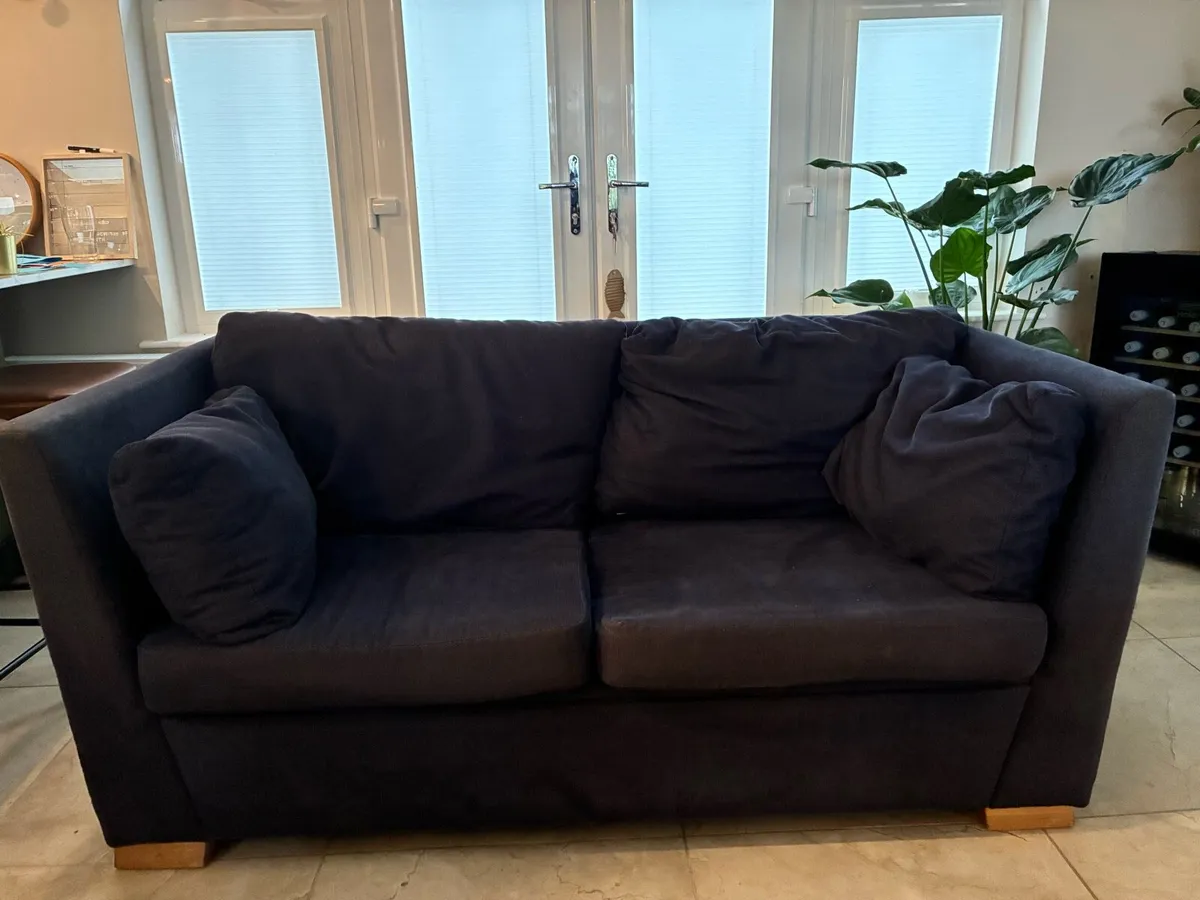 2 x 3 seater navy sofas - Image 3