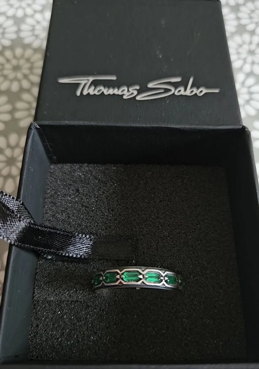 Thomas Sabo silver ring crocodile shell with green stones - Maynooth - Image 1