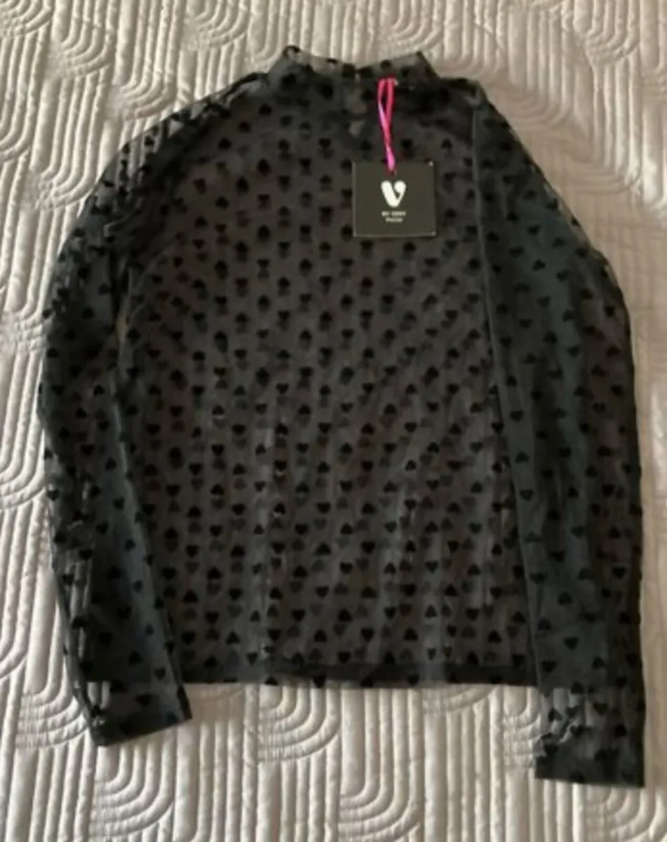 BY VERY Petite Black Chiffon Top Size 10 UK - Image 1