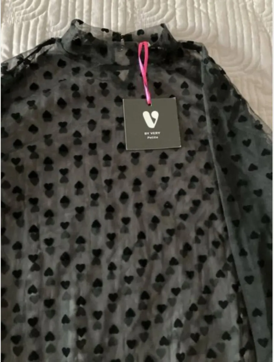 BY VERY Petite Black Chiffon Top Size 10 UK - Image 2