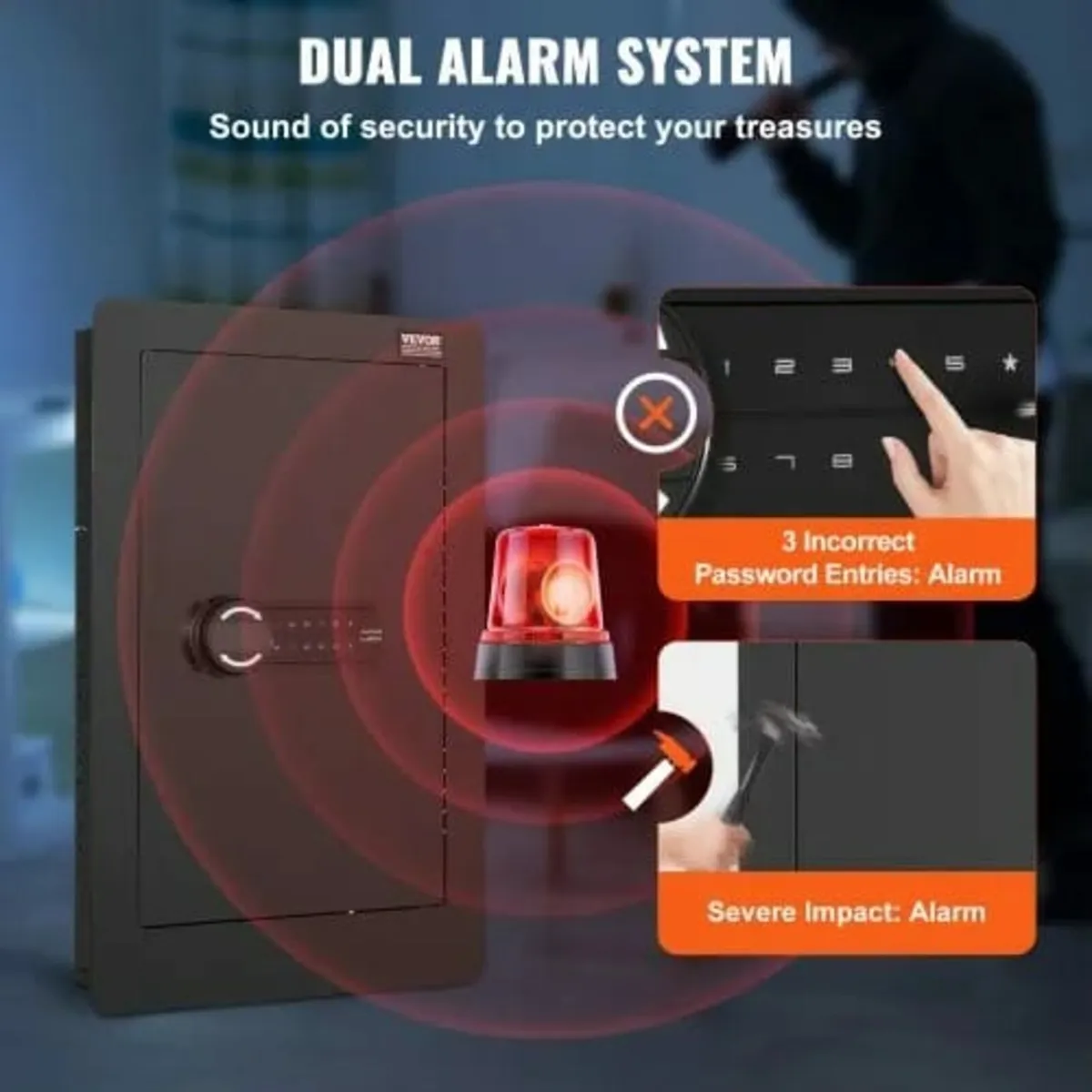 65 cm Tall Wall Safe 3-Tier Hidden Safe with Keypa - Image 4