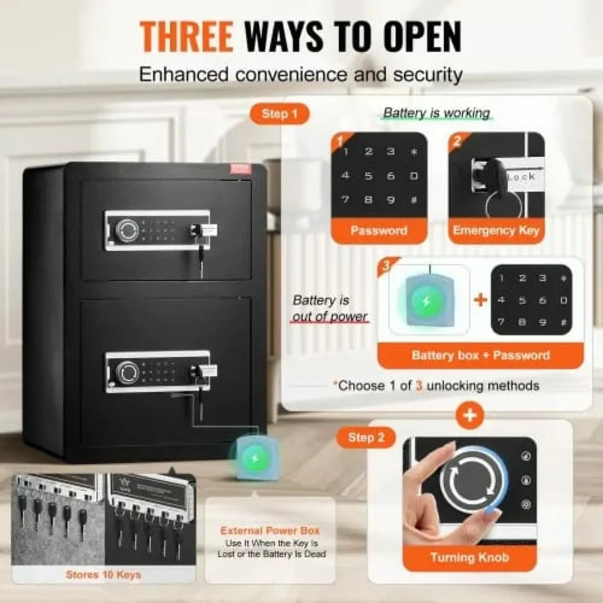 Double Doors 3.5 cu.ft Safe Box with Key Lock & Pa - Image 3