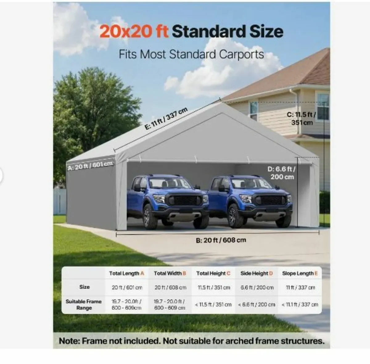Carport Replacement Canopy, 6 x 6 m Potable Garag - Image 2