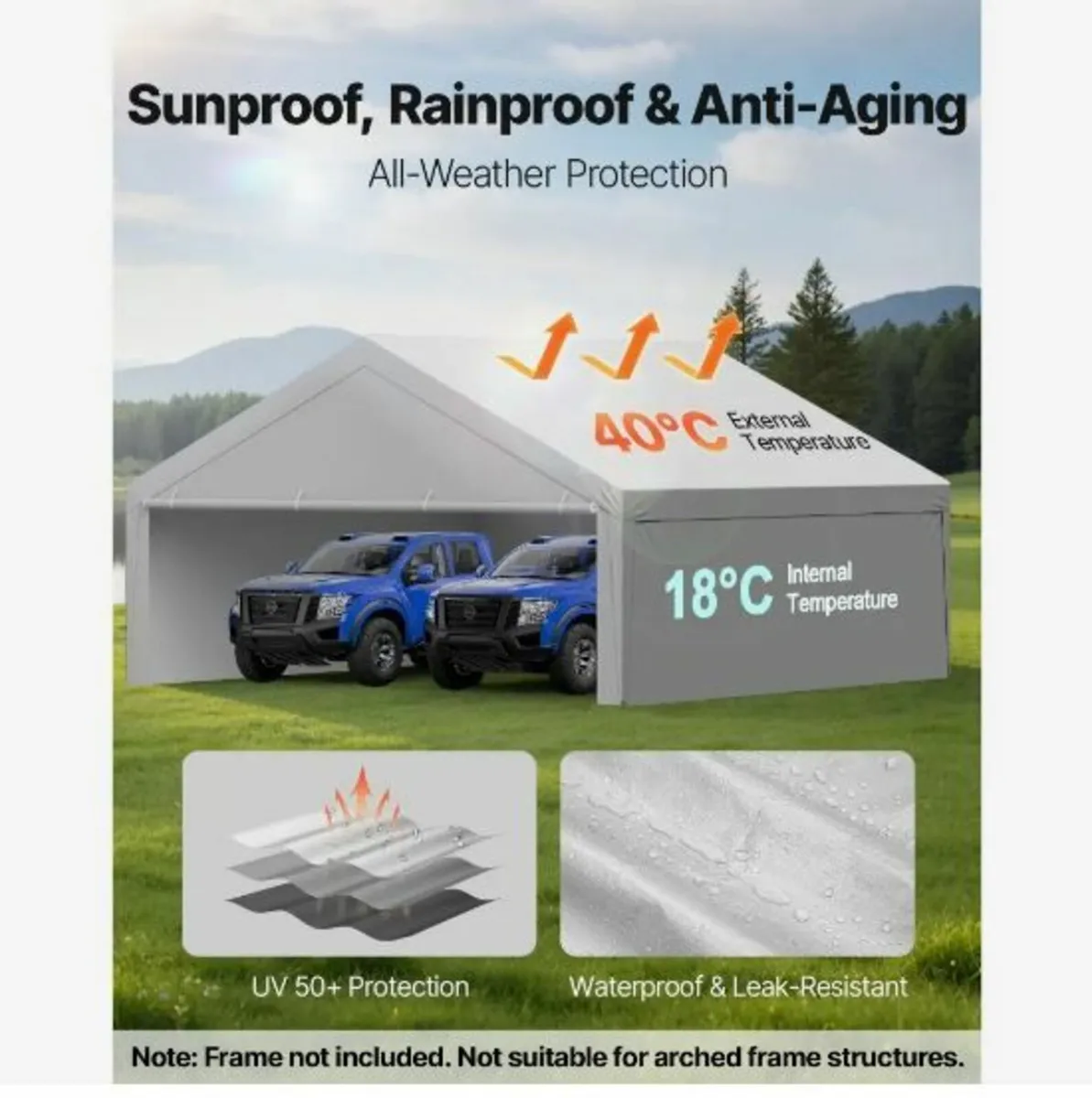 Carport Replacement Canopy, 6 x 6 m Potable Garag - Image 3