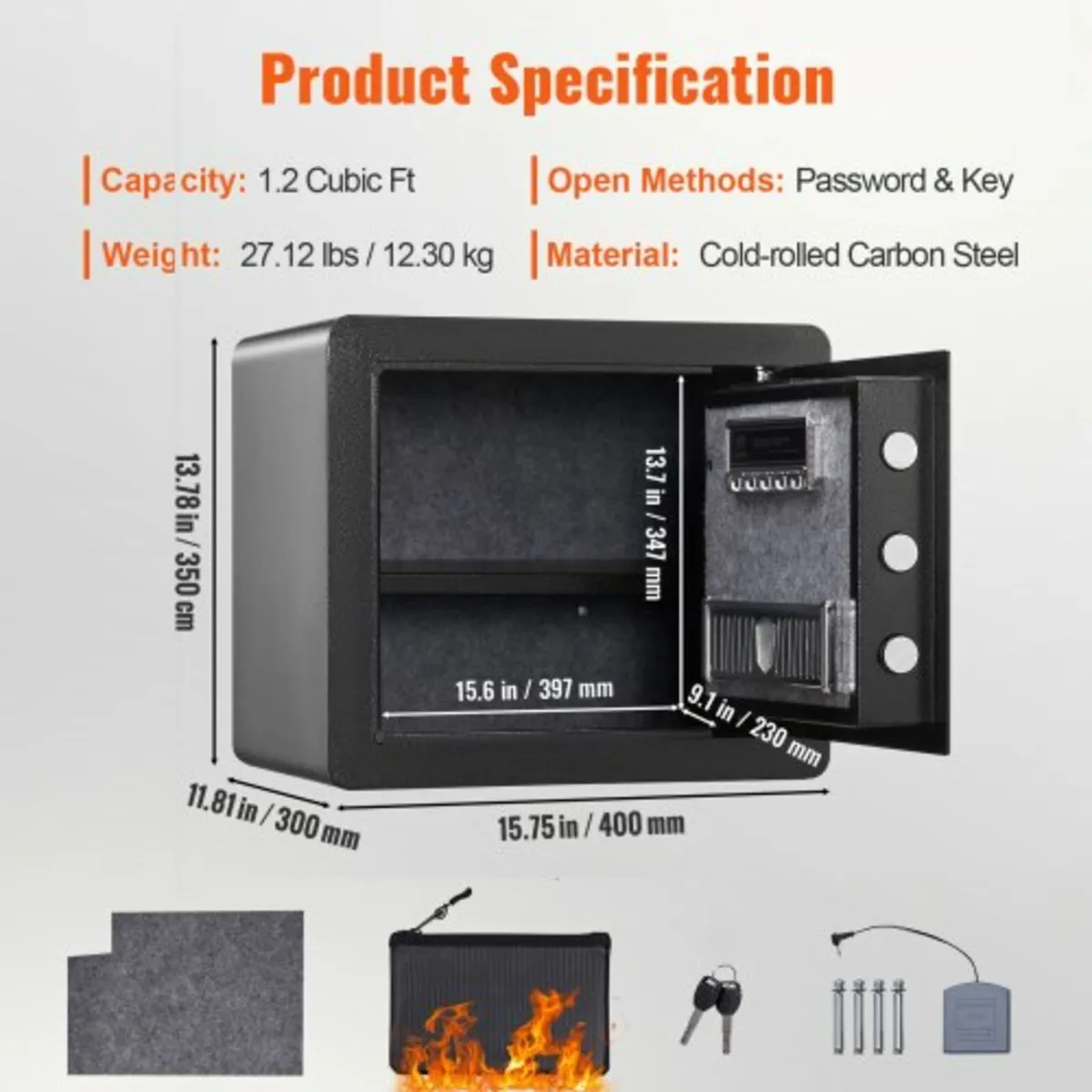 Safe, 33.9 L Home Safe, Steel Security Safe with D - Image 4