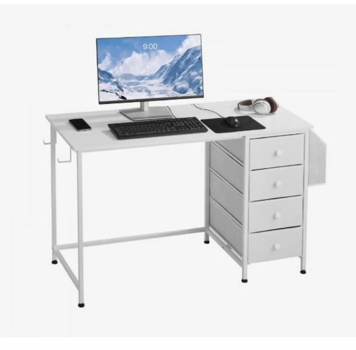 Computer Desk with Fabric Drawers, 120 cm - Image 2