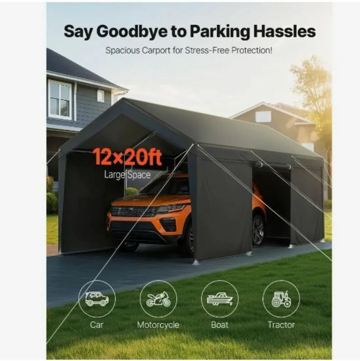 Carport, 12 x 20 FT Outdoor Car Canopy - Image 2