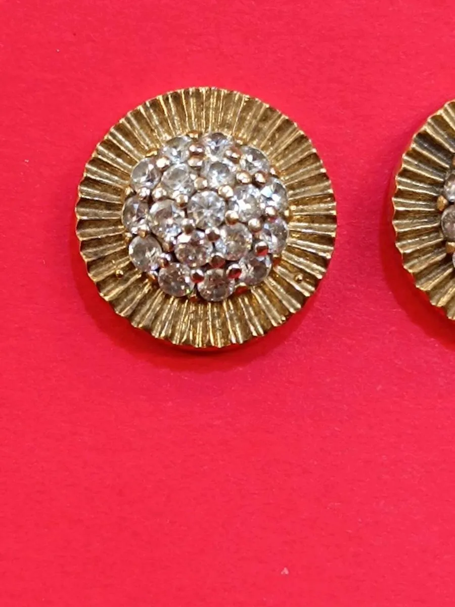 9k Yellow Gold & CZ Earrings, Rolex Style - Image 3