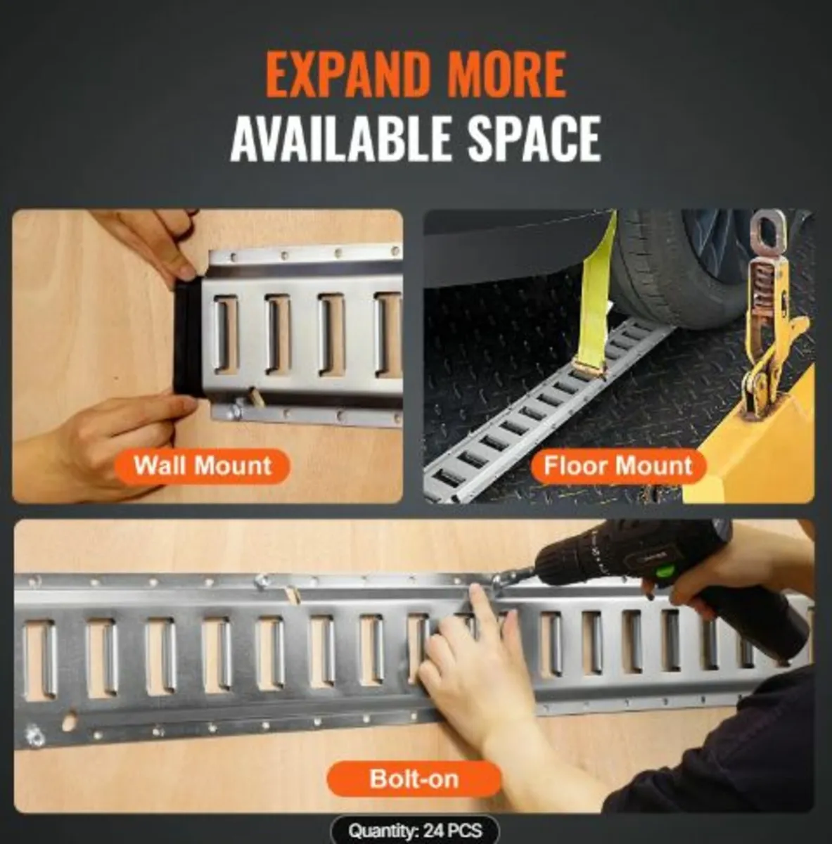 Track Tie-Down Rail Kit, 24PCS 5' E-Tracks Set - Image 4