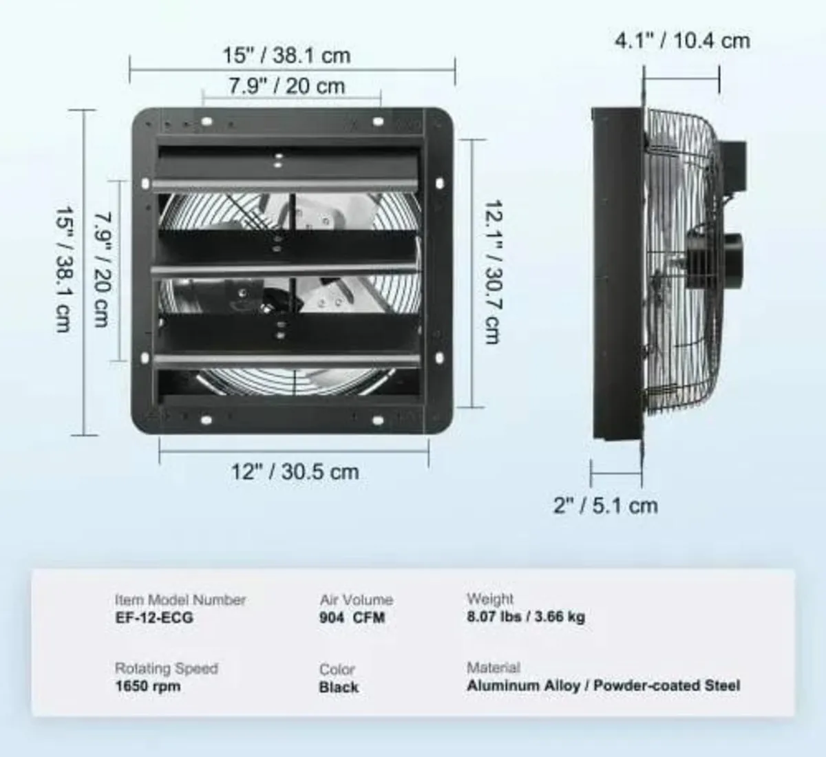 Shutter Exhaust Fan, 305 mm with Temperature Humid - Image 3