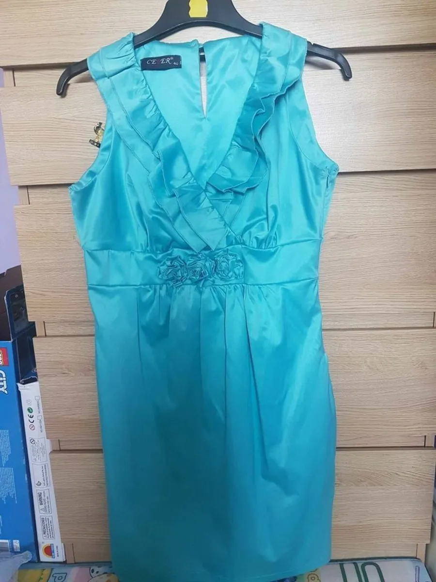turquoise Satin dress size s-m new