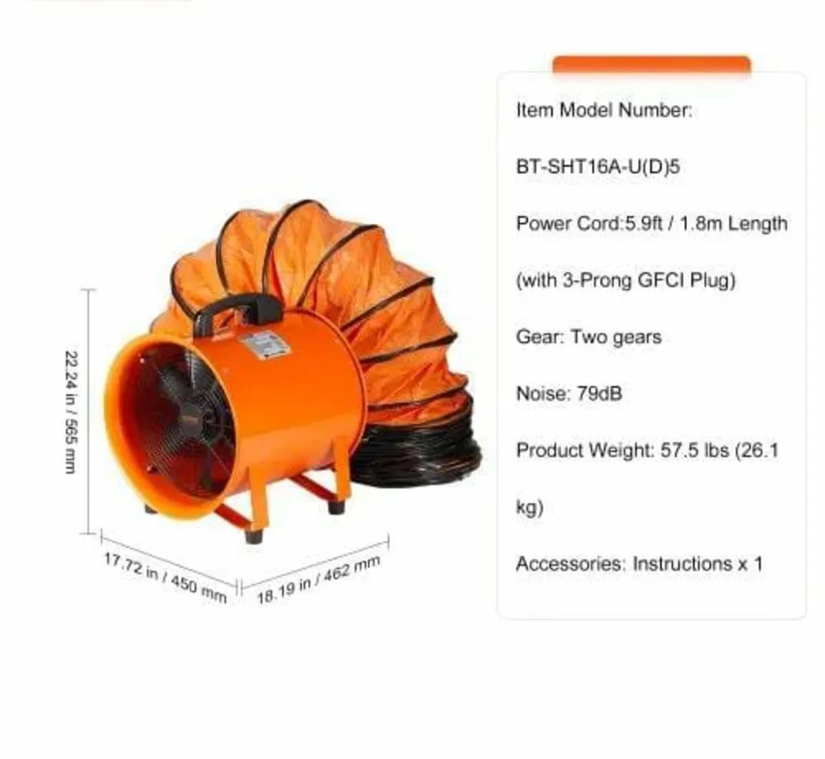 Portable Ventilator, 406.4m Heavy Duty Cylinder Fa - Image 2