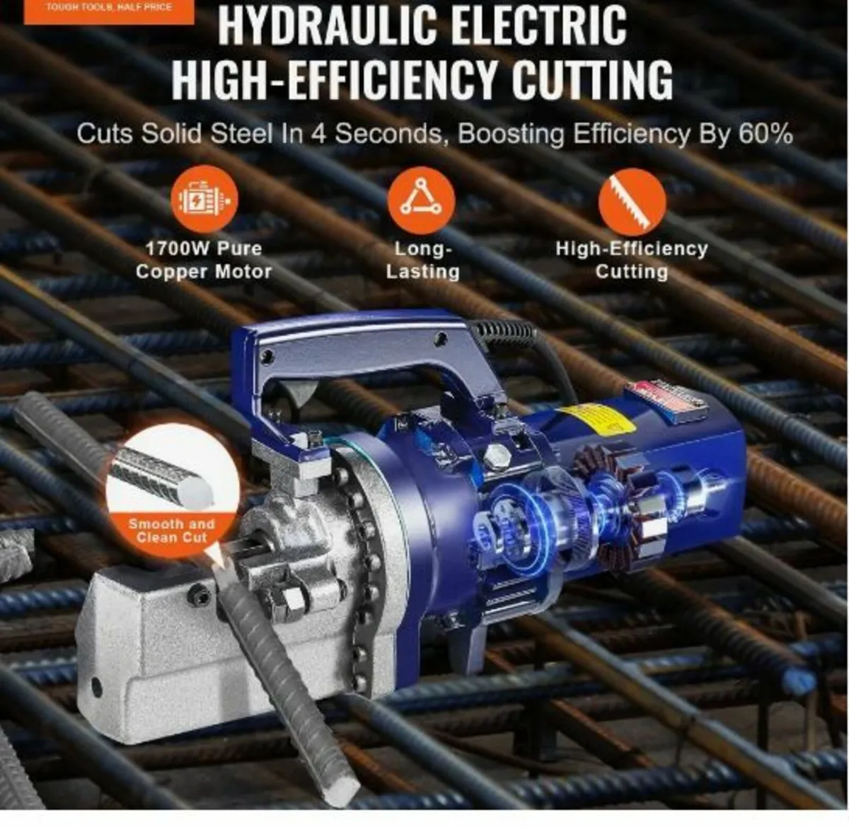 Electric Hydraulic Rebar Cutter, 1700W Portable - Image 3