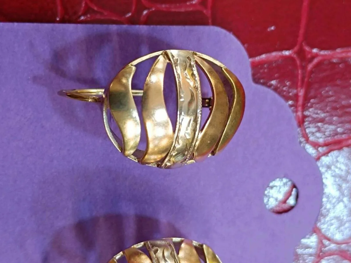 Vintage Gypsy Earrings, 14k 3 Tone Gold - Image 2