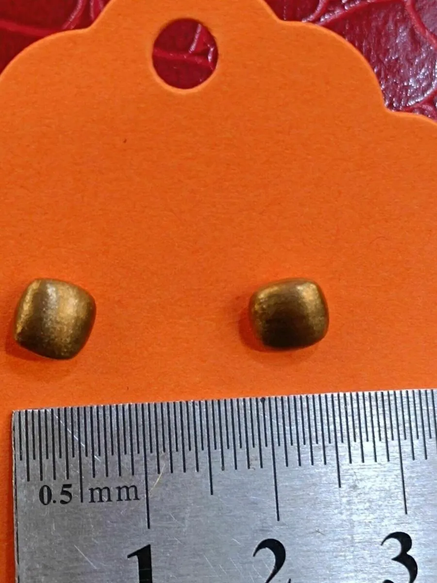 9k Brushed Yellow Gold Button Earrings, Studs - Image 4